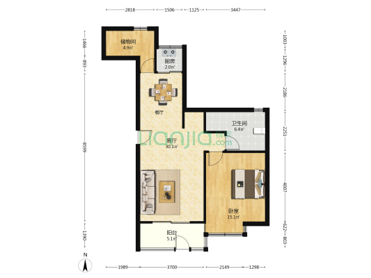 中梅苑三期 1室1厅1卫 81平方