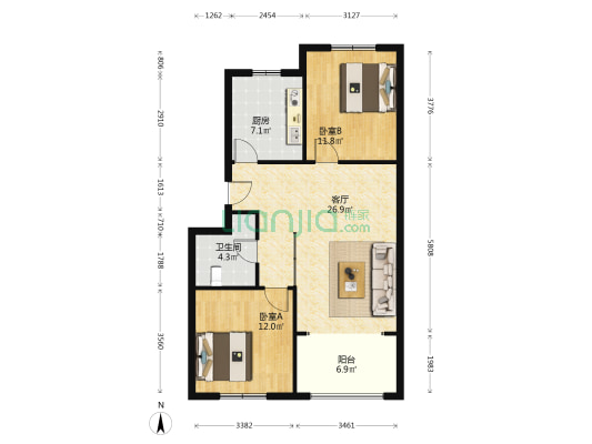 联谊翠湖家园 2室1厅1卫 84平方