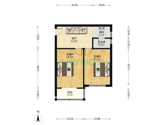 乌江南里 2室1厅1卫 59平方