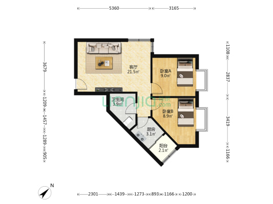 应元大厦 2室1厅1卫 67平方
