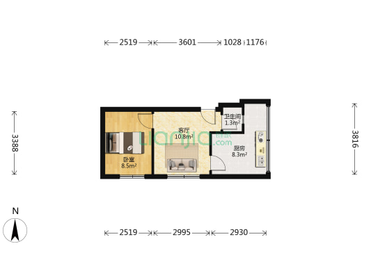 崇信路38号 1室1厅1卫 38平方