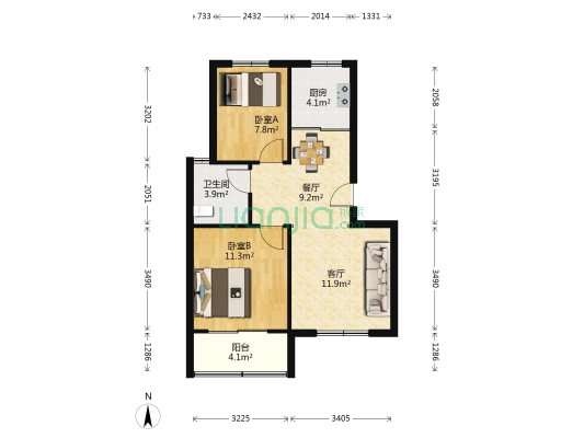 丰园小区 2室2厅1卫 71平方