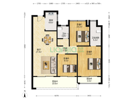 海安春风里 3室1厅2卫 120平方