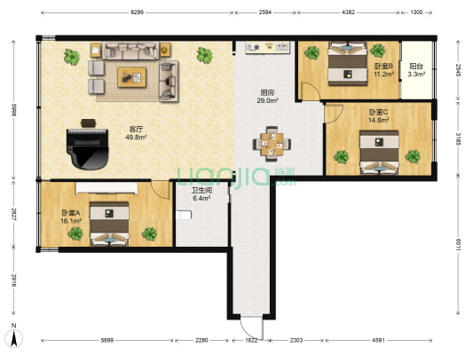 天阳花园 3室1厅1卫 141平方