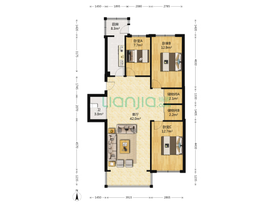 丰和林苑 3室1厅1卫 115平方
