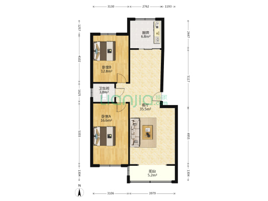 烟草小区 2室1厅1卫 104平方
