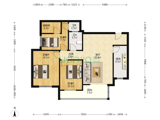 怀特芙蓉郡 3室1厅2卫 112平方