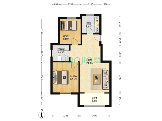 七里铺社区杨庄小区 2室1厅1卫 80平方