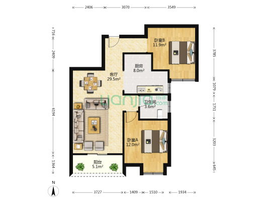 姚家岭新城 2室1厅1卫 97平方