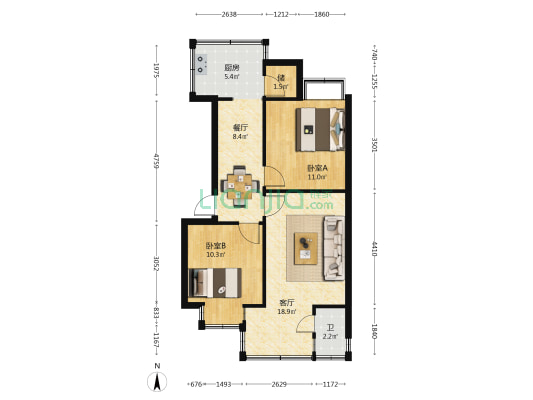 云大医院家属区 2室2厅1卫 52平方