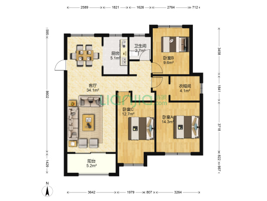 景瑞上府 3室1厅1卫 119平方
