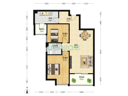 金色雅园五期 2室1厅1卫 93平方