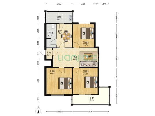 三十中家属楼 3室2厅1卫 97平方