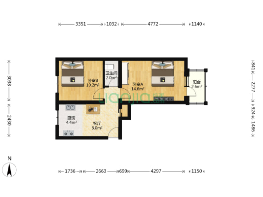 惠新北里2号院 2室1厅1卫 53平方