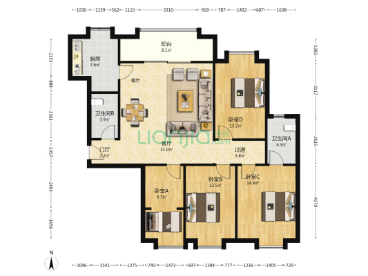 沣业阅湾 4室1厅2卫 145平方