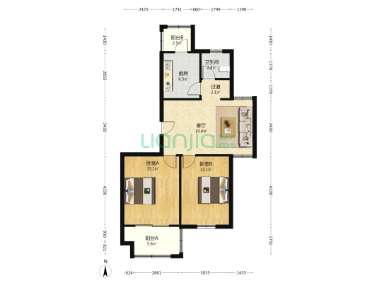 芦泾花苑 2室1厅1卫 94平方