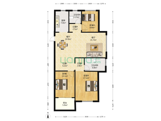 锦绣江南 3室2厅2卫 128平方