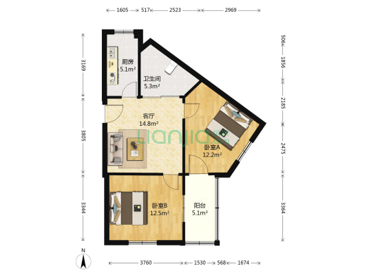 民安小区 2室1厅1卫 66平方