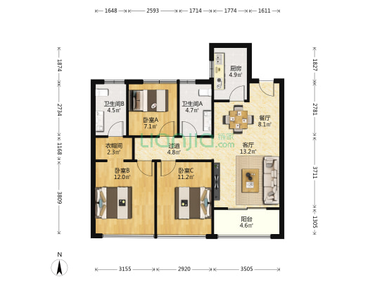 上林艺境 3室2厅2卫 110平方