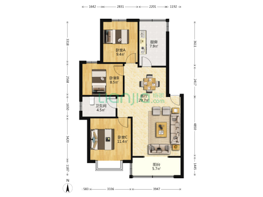 中南四村 3室1厅1卫 89平方