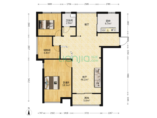弘阳上院 2室1厅1卫 103平方