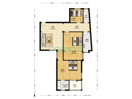 街道口航天大院 3室1厅2卫 71平方