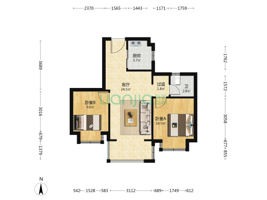 百骏中心 2室1厅1卫 71平方