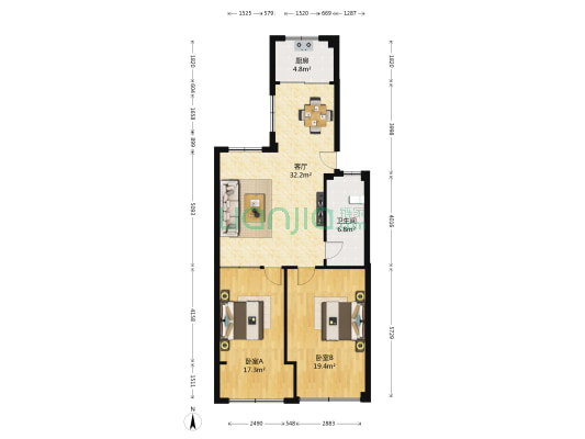 海关民航小区 2室1厅1卫 100平方