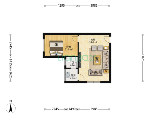 黄山冲路39号 1室1厅1卫 54平方