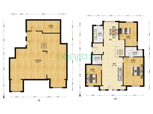 绿地海域中央墅B区 4室1厅2卫 135平方