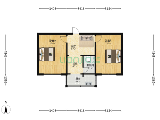 文管会文物局宿舍 2室1厅1卫 63平方
