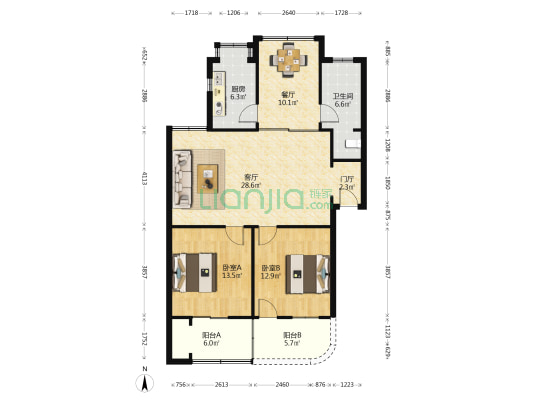 湖南省花鼓戏剧院 2室2厅1卫 97平方