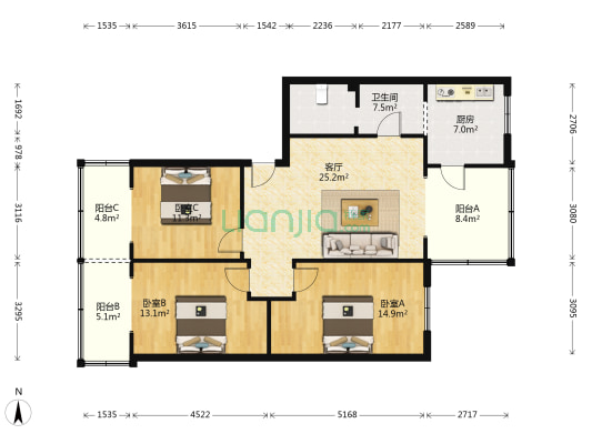 王家巷16号 3室1厅1卫 111平方