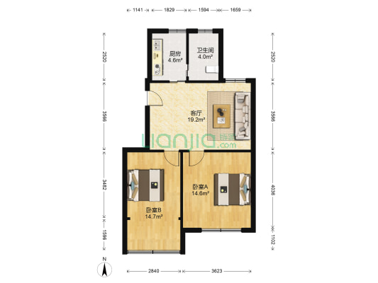 书香丽景 2室1厅1卫 76平方
