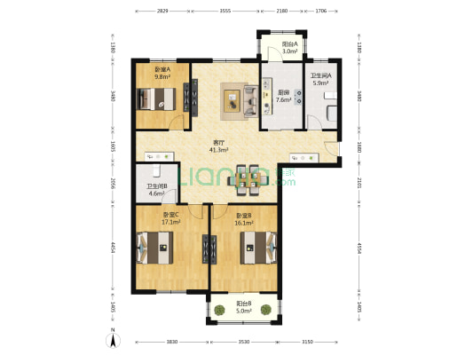 和盛林荫水岸 3室1厅2卫 138平方