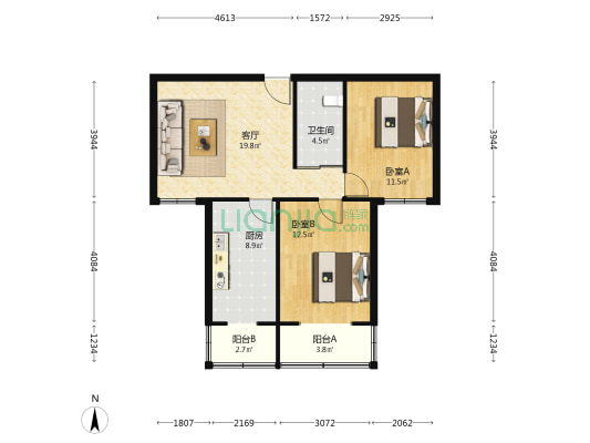 银丰家园 2室1厅1卫 80平方