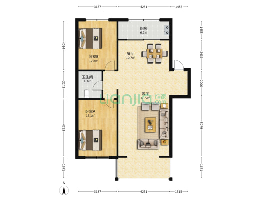 伟业昆明园 2室2厅1卫 116平方