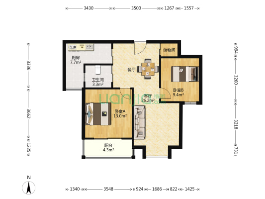 馨汇南苑 2室1厅1卫 83平方