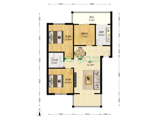 金象嘉园 2室1厅1卫 82平方