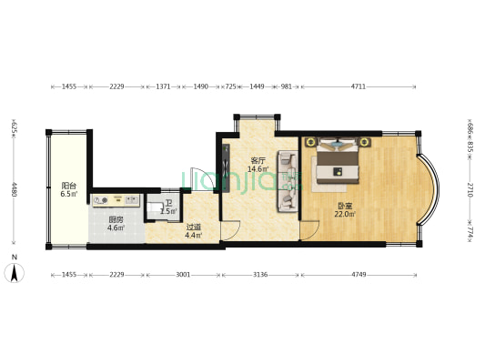 康瑞苑 1室1厅1卫 58平方