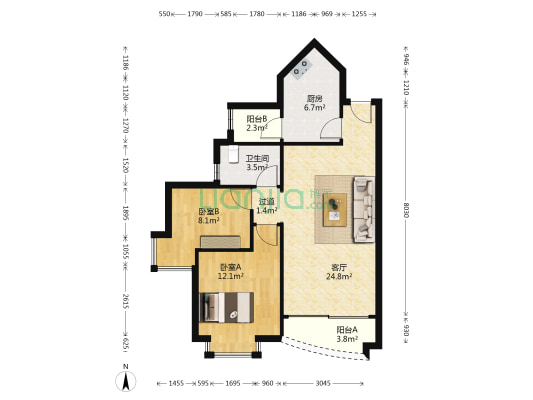 自由心岸 2室1厅1卫 86平方