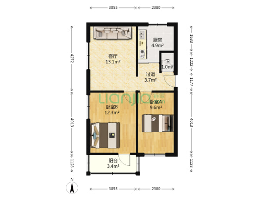 华东路（金三角商圈） 2室1厅1卫 66平方
