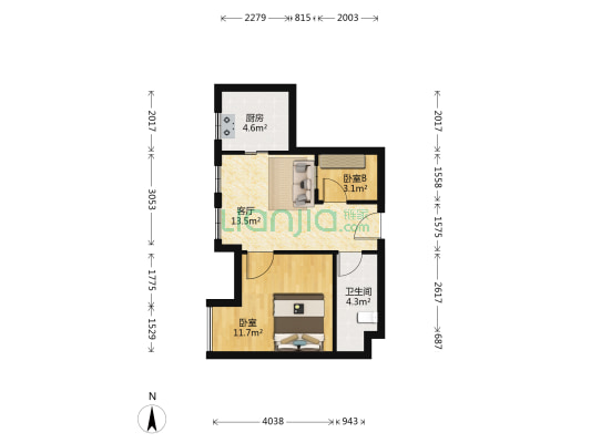 丽晶大厦 2室1厅1卫 56平方