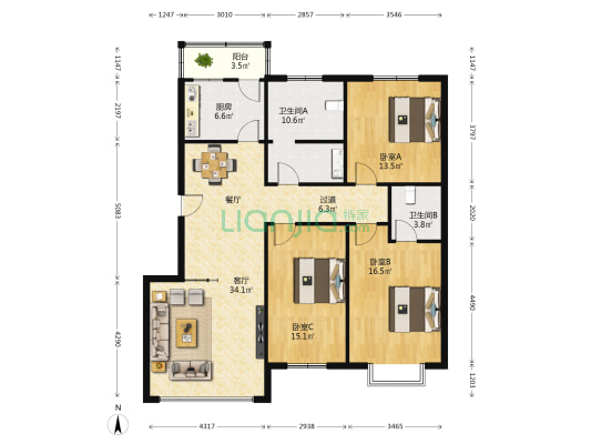 宏基小区 3室1厅2卫 137平方