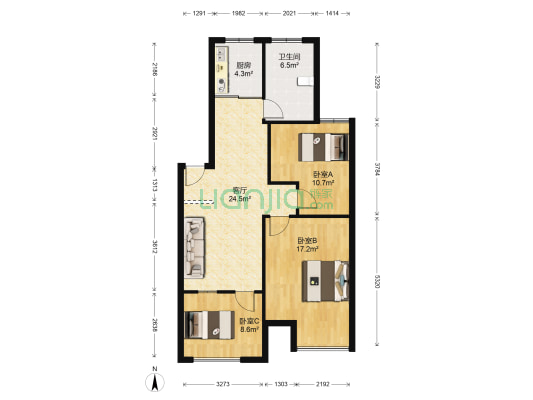 香江花园 3室1厅1卫 89平方