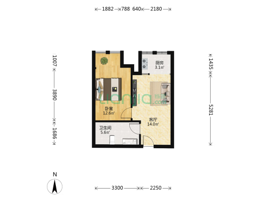 新合作广场 1室1厅1卫 54平方