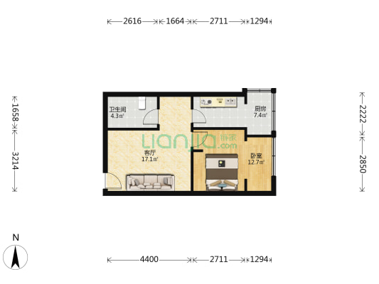 南湖锦苑 1室1厅1卫 50平方