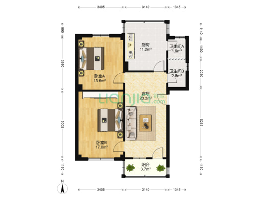 方基巷 2室1厅2卫 75平方
