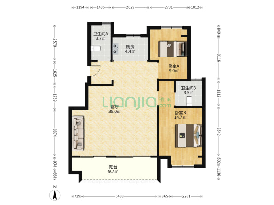 融创碧桂园霞客映 2室1厅2卫 98平方