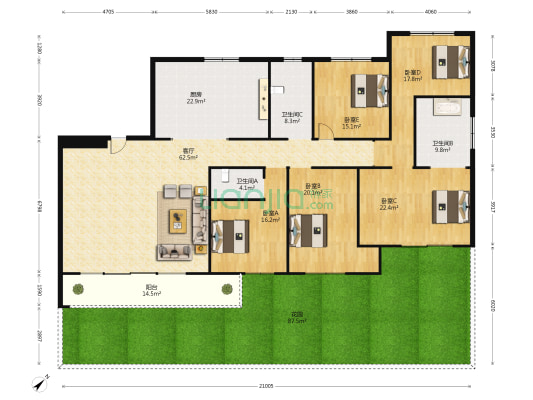 世茂锦绣长江六期 5室1厅3卫 290平方